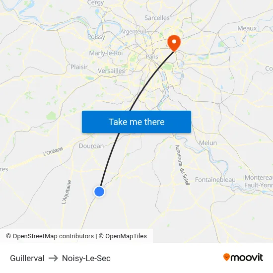 Guillerval to Noisy-Le-Sec map