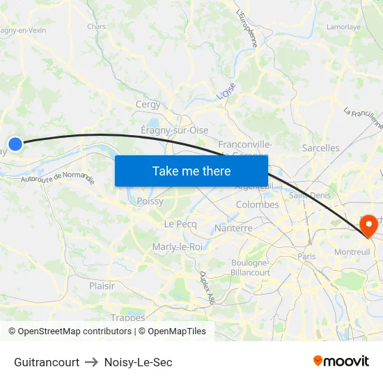 Guitrancourt to Noisy-Le-Sec map