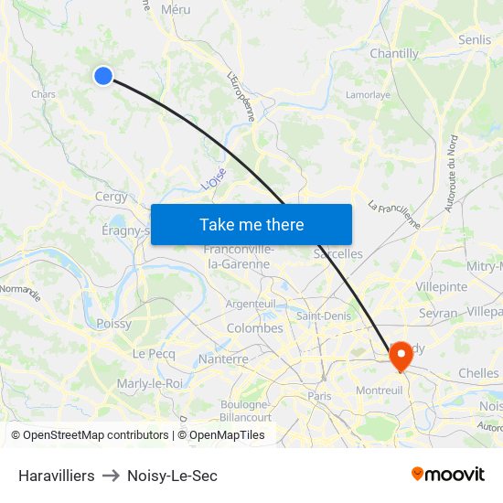 Haravilliers to Noisy-Le-Sec map