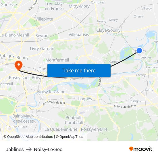 Jablines to Noisy-Le-Sec map