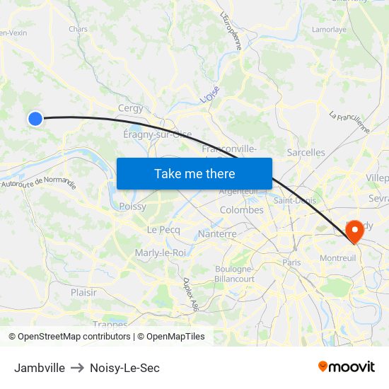 Jambville to Noisy-Le-Sec map