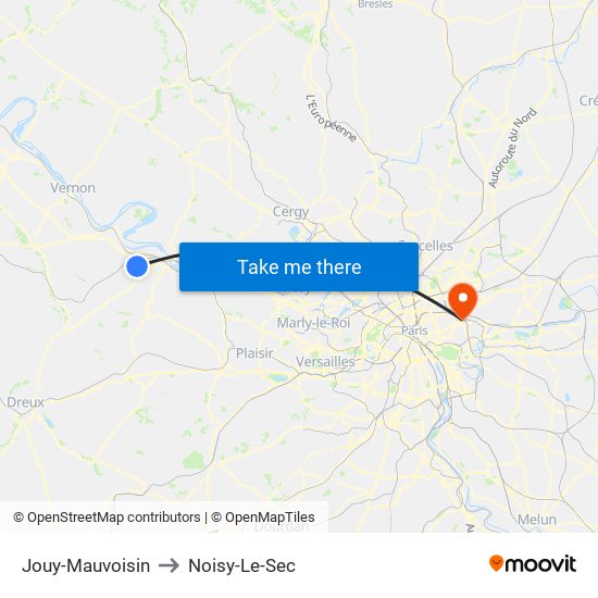 Jouy-Mauvoisin to Noisy-Le-Sec map