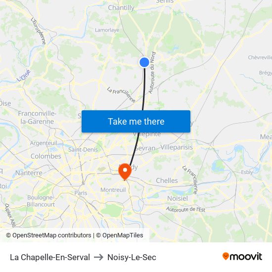 La Chapelle-En-Serval to Noisy-Le-Sec map