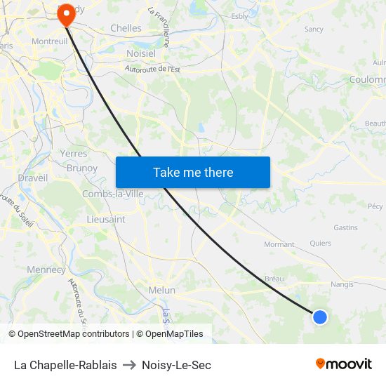 La Chapelle-Rablais to Noisy-Le-Sec map