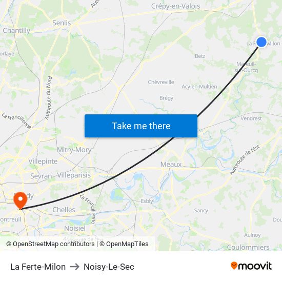 La Ferte-Milon to Noisy-Le-Sec map
