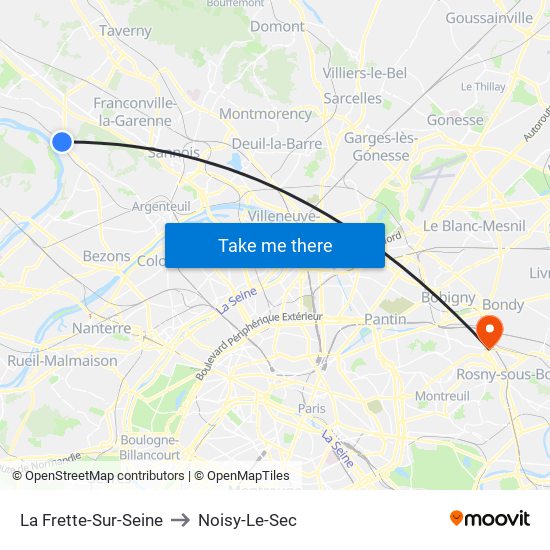 La Frette-Sur-Seine to Noisy-Le-Sec map