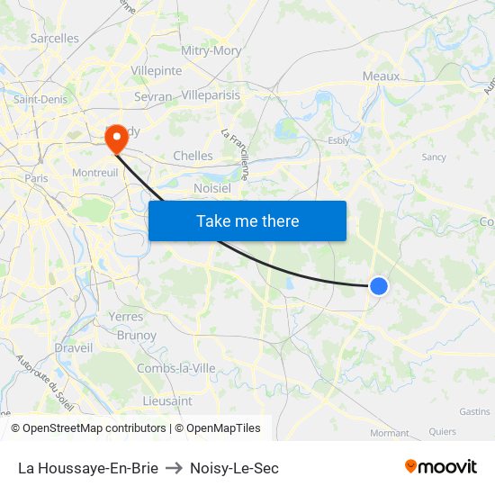 La Houssaye-En-Brie to Noisy-Le-Sec map