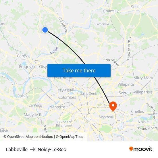Labbeville to Noisy-Le-Sec map