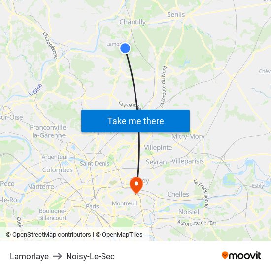 Lamorlaye to Noisy-Le-Sec map