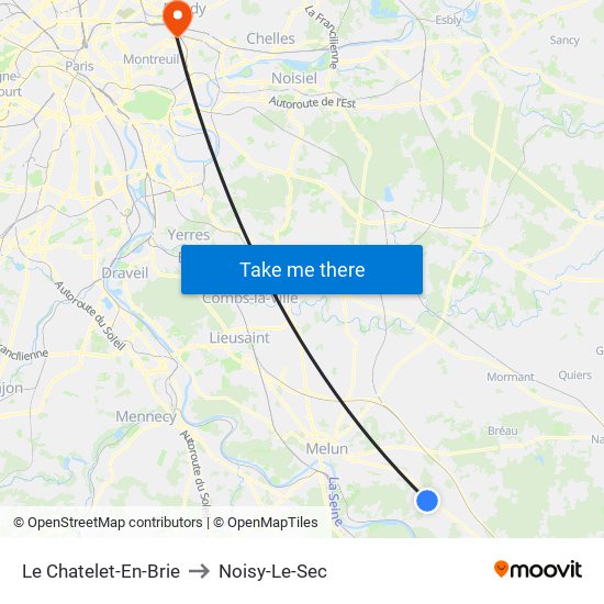 Le Chatelet-En-Brie to Noisy-Le-Sec map