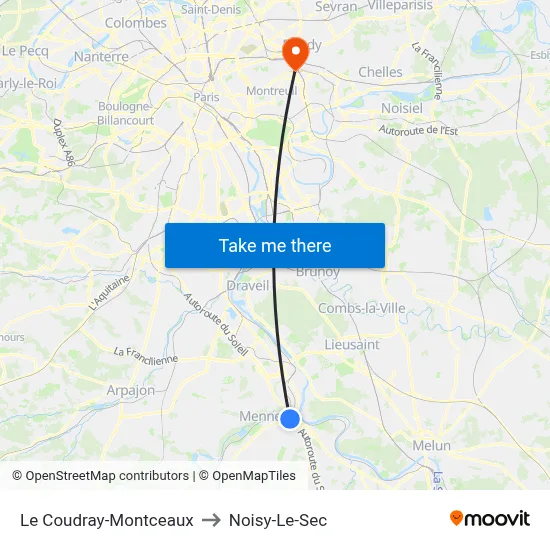 Le Coudray-Montceaux to Noisy-Le-Sec map