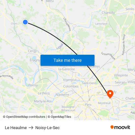 Le Heaulme to Noisy-Le-Sec map