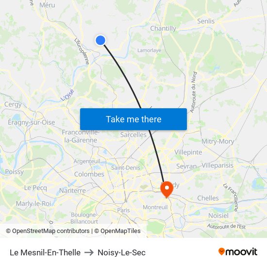 Le Mesnil-En-Thelle to Noisy-Le-Sec map