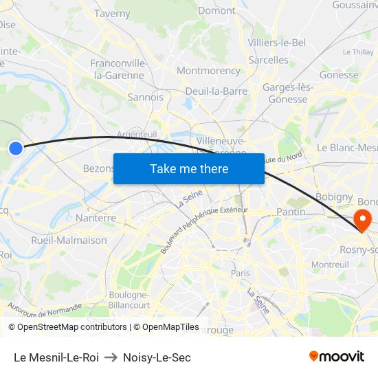 Le Mesnil-Le-Roi to Noisy-Le-Sec map
