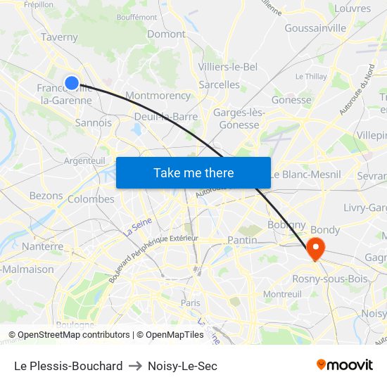 Le Plessis-Bouchard to Noisy-Le-Sec map