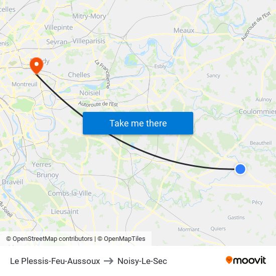 Le Plessis-Feu-Aussoux to Noisy-Le-Sec map