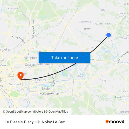 Le Plessis-Placy to Noisy-Le-Sec map