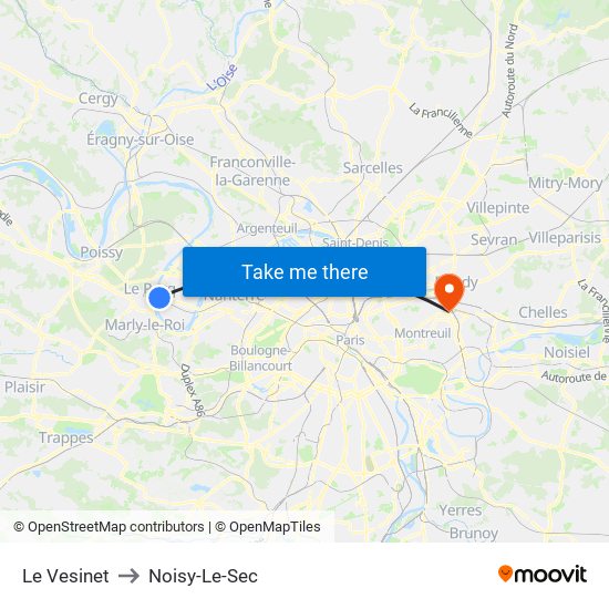 Le Vesinet to Noisy-Le-Sec map