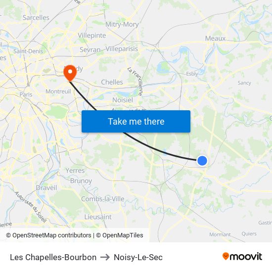 Les Chapelles-Bourbon to Noisy-Le-Sec map