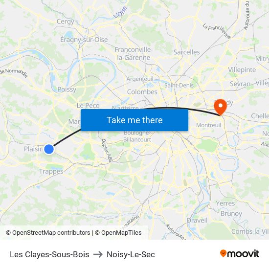 Les Clayes-Sous-Bois to Noisy-Le-Sec map