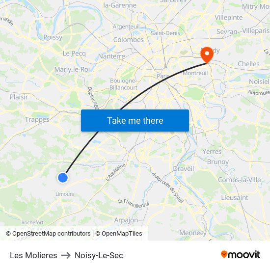 Les Molieres to Noisy-Le-Sec map