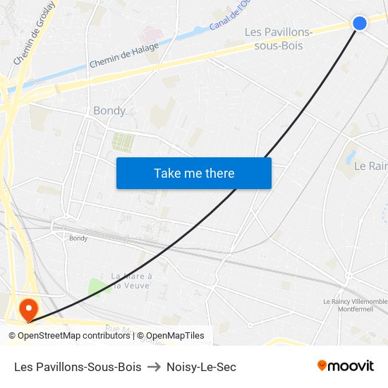 Les Pavillons-Sous-Bois to Noisy-Le-Sec map