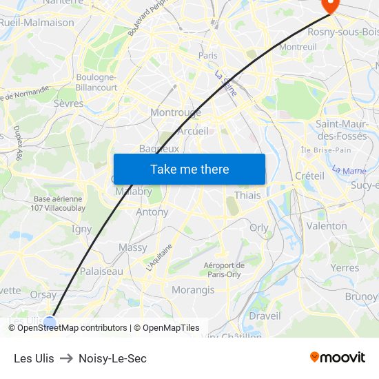Les Ulis to Noisy-Le-Sec map