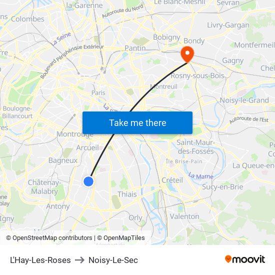 L'Hay-Les-Roses to Noisy-Le-Sec map