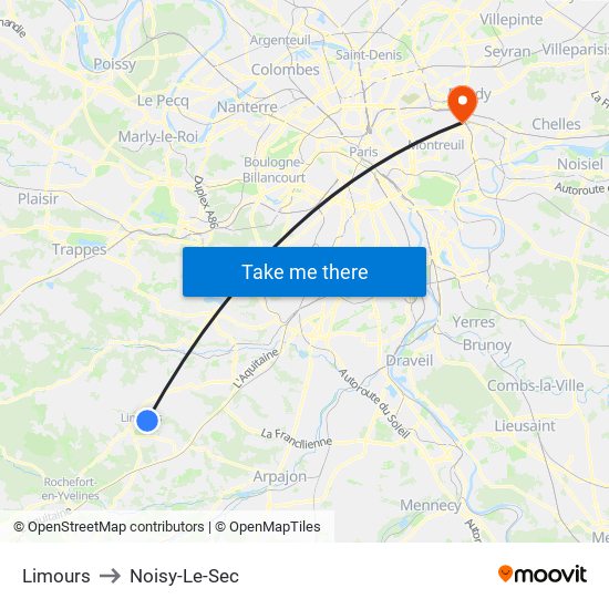 Limours to Noisy-Le-Sec map