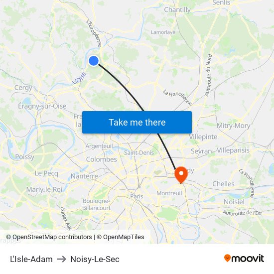 L'Isle-Adam to Noisy-Le-Sec map