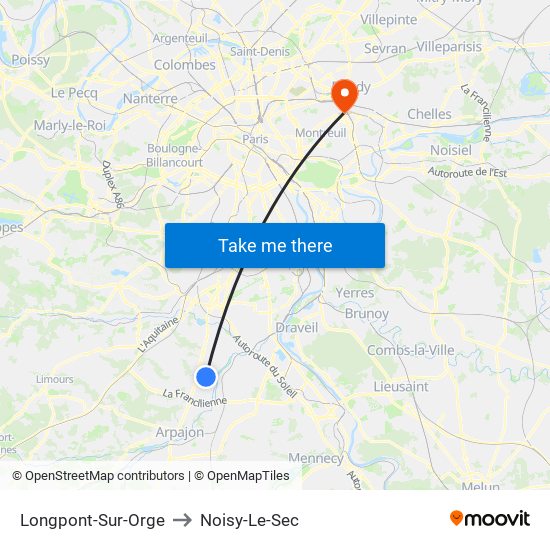 Longpont-Sur-Orge to Noisy-Le-Sec map
