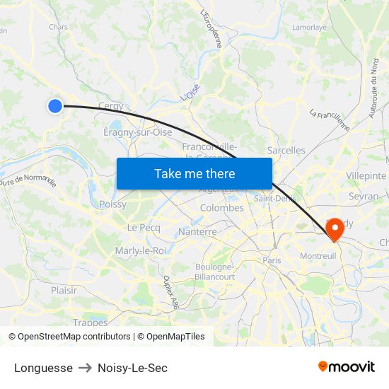 Longuesse to Noisy-Le-Sec map