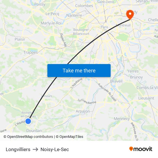 Longvilliers to Noisy-Le-Sec map