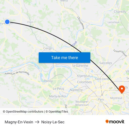 Magny-En-Vexin to Noisy-Le-Sec map