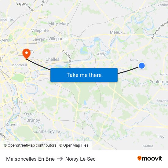 Maisoncelles-En-Brie to Noisy-Le-Sec map