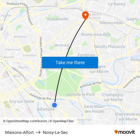 Maisons-Alfort to Noisy-Le-Sec map