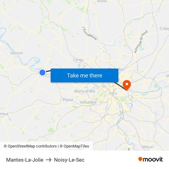 Mantes-La-Jolie to Noisy-Le-Sec map