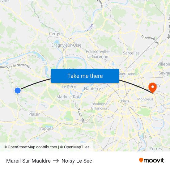 Mareil-Sur-Mauldre to Noisy-Le-Sec map