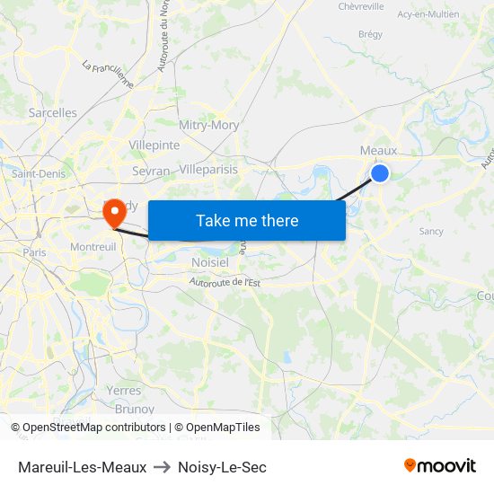 Mareuil-Les-Meaux to Noisy-Le-Sec map