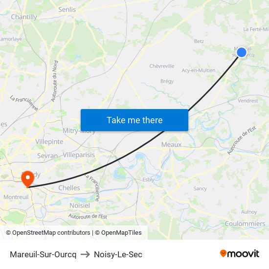 Mareuil-Sur-Ourcq to Noisy-Le-Sec map