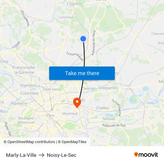 Marly-La-Ville to Noisy-Le-Sec map