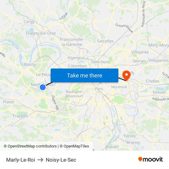 Marly-Le-Roi to Noisy-Le-Sec map