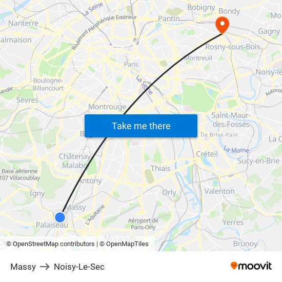 Massy to Noisy-Le-Sec map