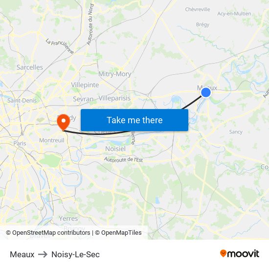 Meaux to Noisy-Le-Sec map