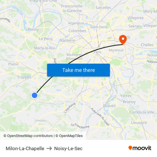 Milon-La-Chapelle to Noisy-Le-Sec map