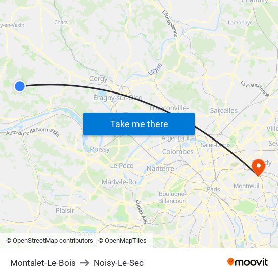Montalet-Le-Bois to Noisy-Le-Sec map