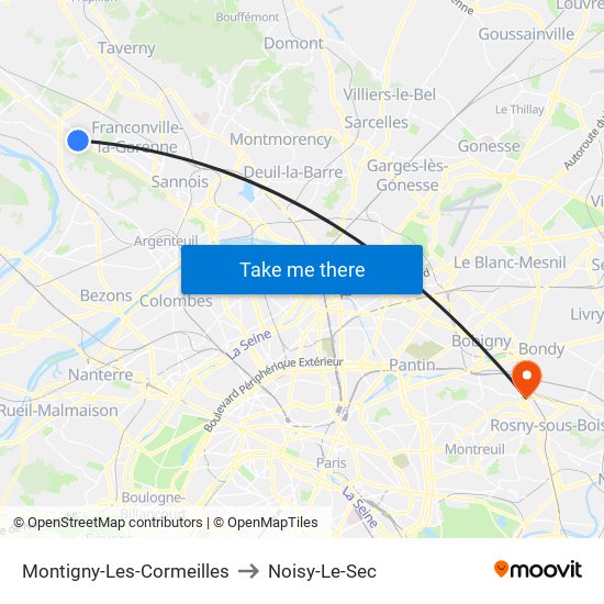 Montigny-Les-Cormeilles to Noisy-Le-Sec map