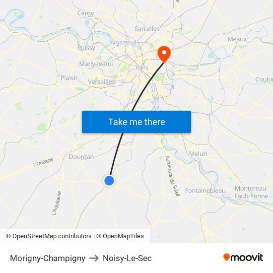 Morigny-Champigny to Noisy-Le-Sec map