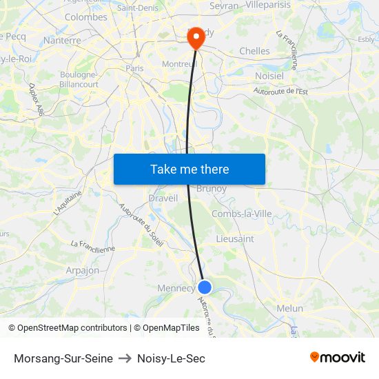 Morsang-Sur-Seine to Noisy-Le-Sec map