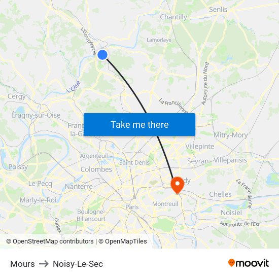 Mours to Noisy-Le-Sec map